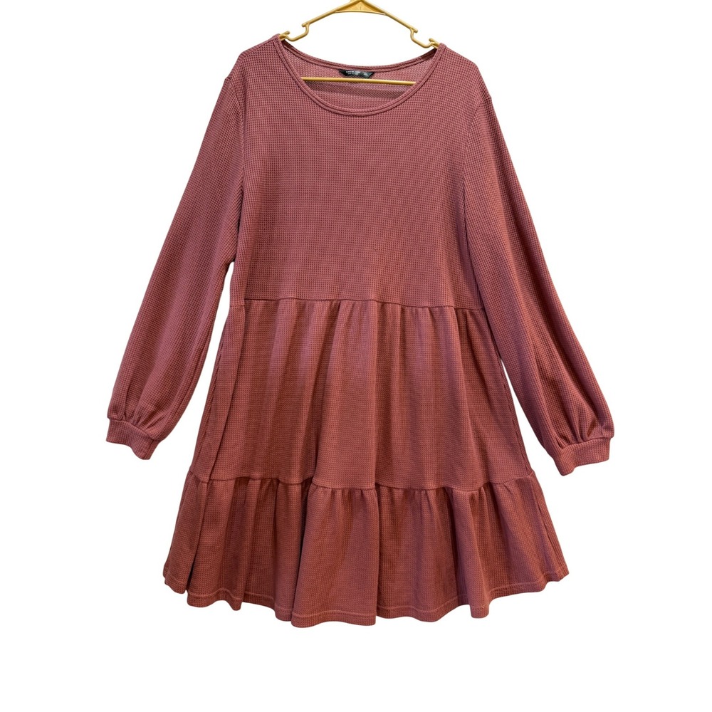 SHEIN Curve Mauve Pink Waffle Knit Babydoll Dress Plus Size 4XL Long Sleeve